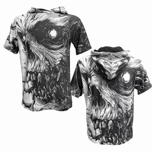 t-shirt z kapturem all over print czaszka przód dzianina dresowa wysoka gramatura motyw czaszki