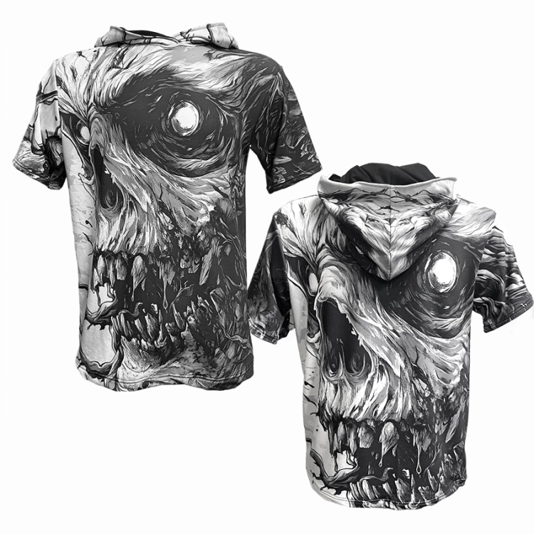 t-shirt z kapturem all over print czaszka przód dzianina dresowa wysoka gramatura motyw czaszki