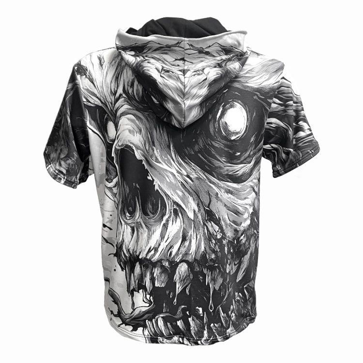 t-shirt z kapturem all over print czaszka przód dzianina dresowa wysoka gramatura motyw czaszki
